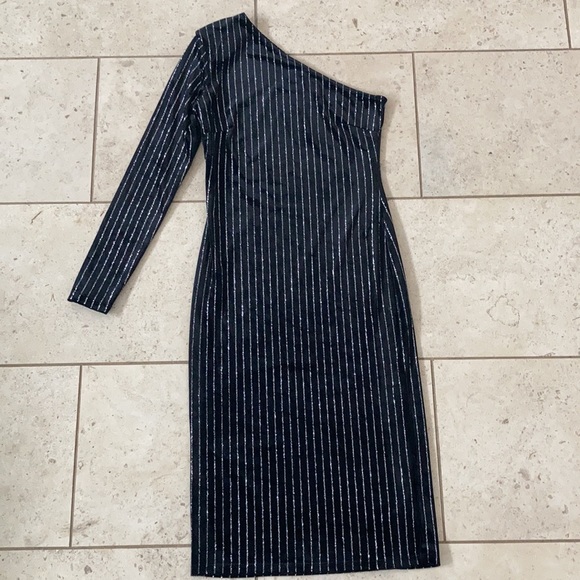 Topshop Glitter Stripe Velvet One-Sleeve Dress - Picture 3 of 6